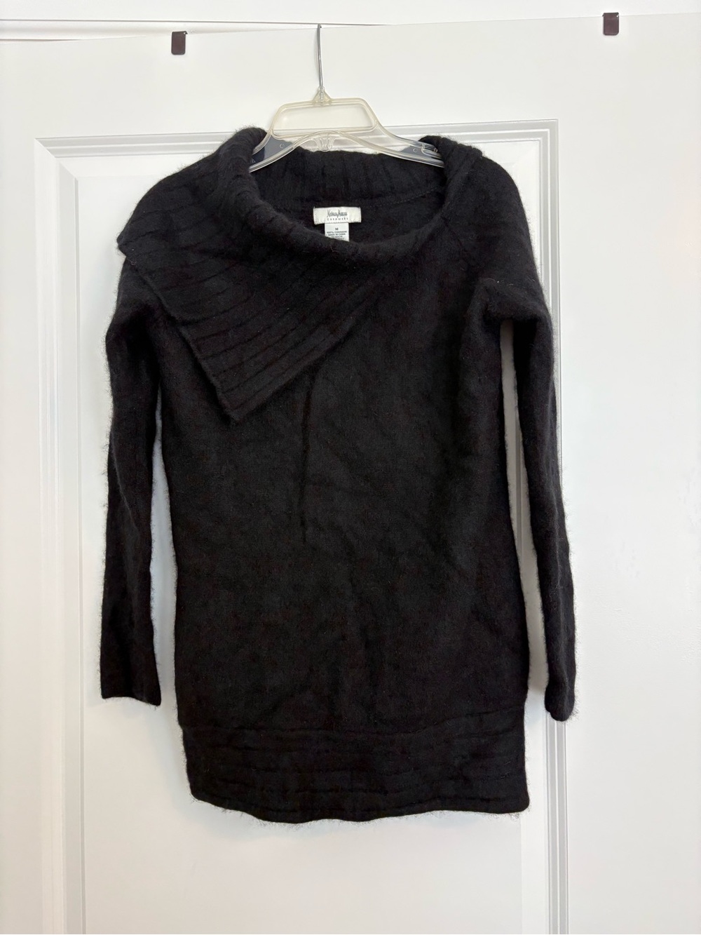 Cashmere Neiman Marcus Black Sweater Asymmetrical Cowl Neck